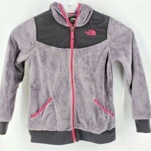 The North Face Girls Size medium Oso Hoodie Fleece Jacket Grey Silver Pink BS